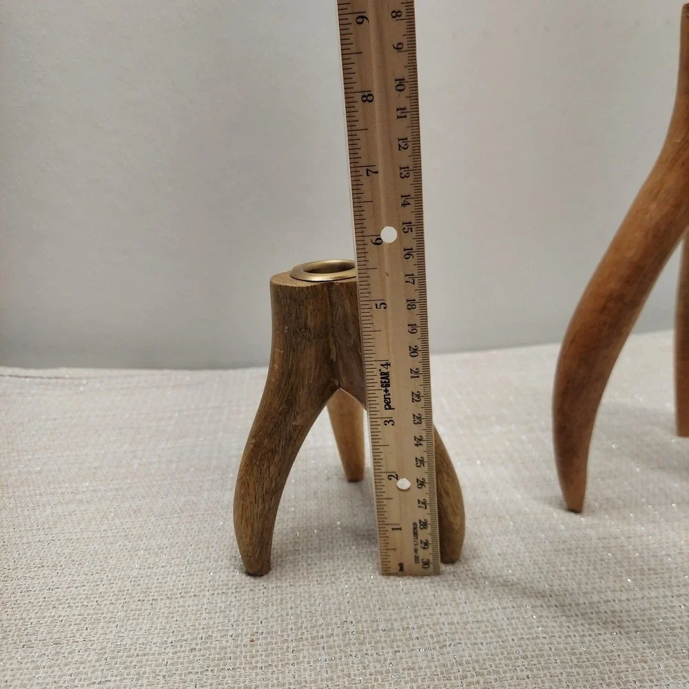 Vintage Mid Century Modern Wood‎ Antler Taper Candle Holders Set of 2